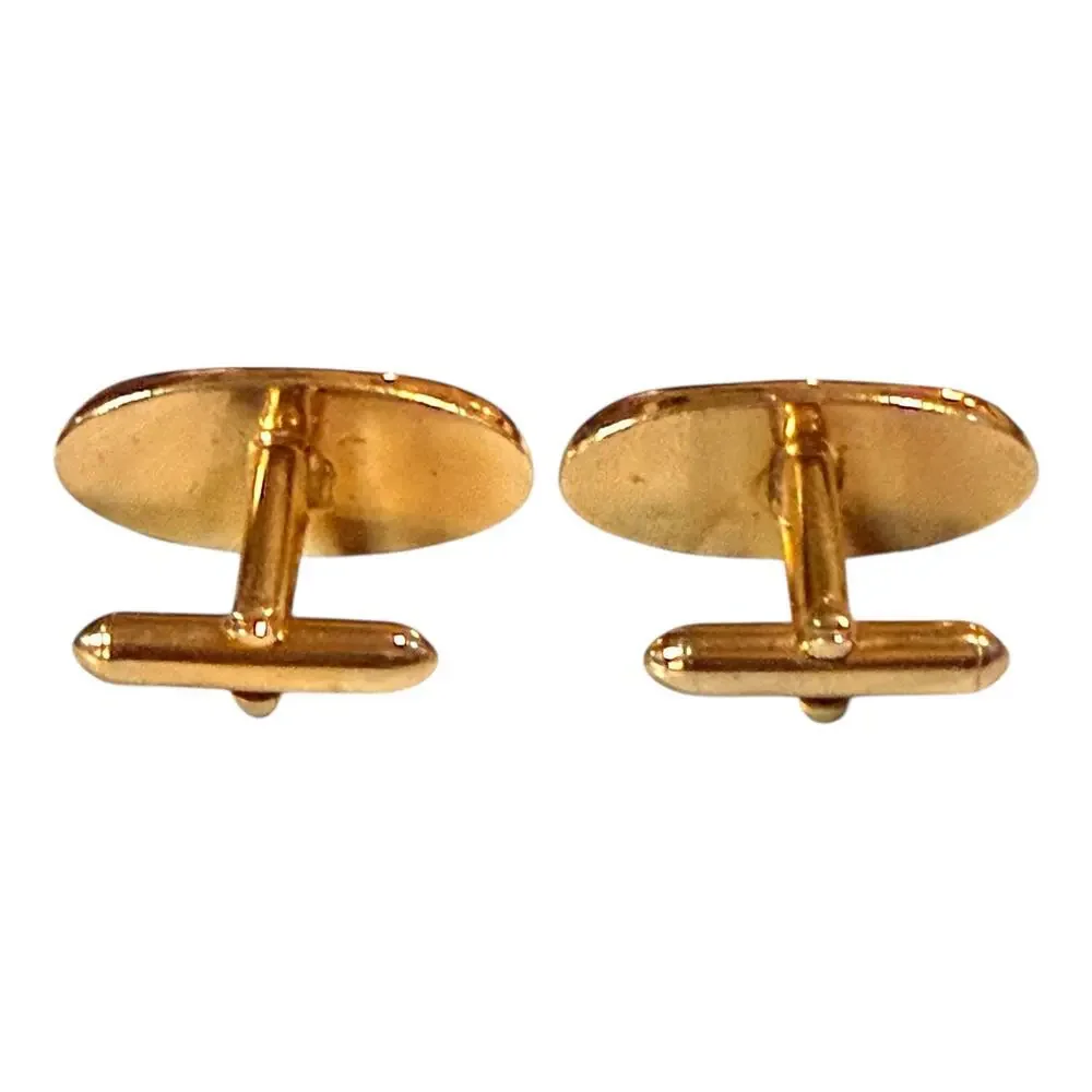 Vintage Swank Cufflinks Mens Gold Tone Gemstone Eye Ball Oval Bullet Back MCM